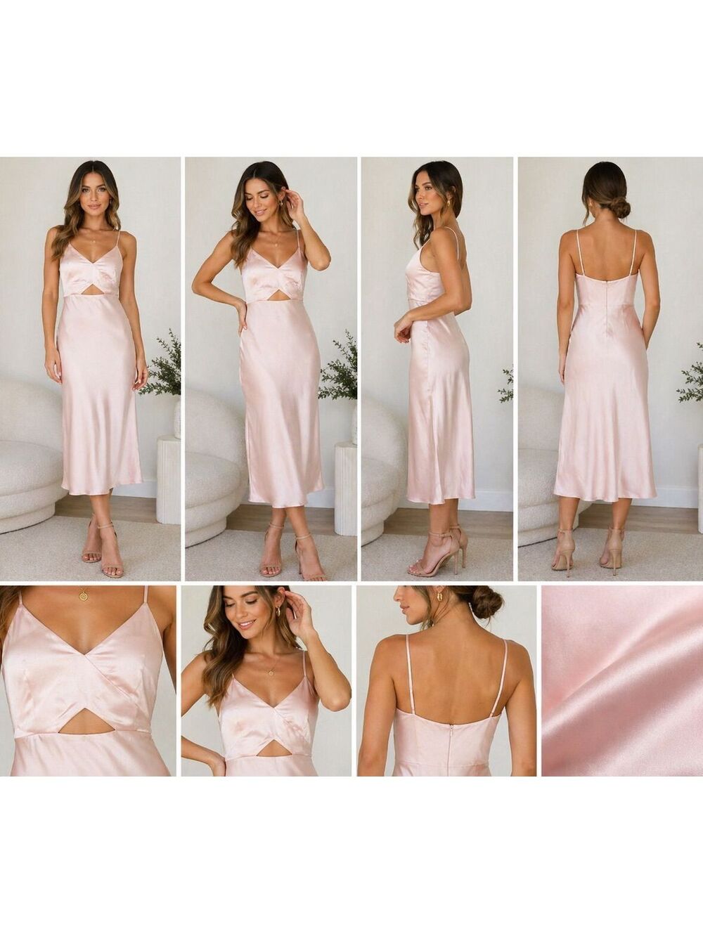 142. NWT! Sam Edelman•Blush Satin Cutout Midi Dress• Size 10